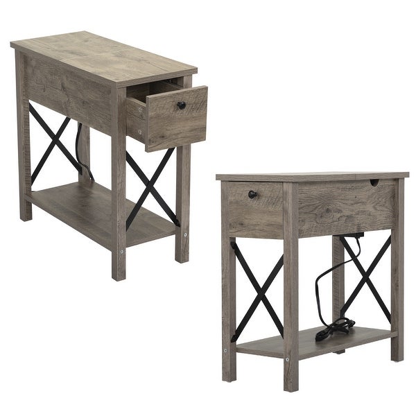 Flip Top End Table Side Table with Charge Station (Set of 2)