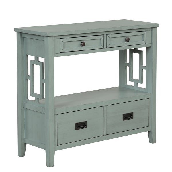 38'' Farmhouse Pine Wood Console Table with 4 Drawers and 1 Open Storage Shelf, Sofa Table for Entryway, Living Room, Bedroom