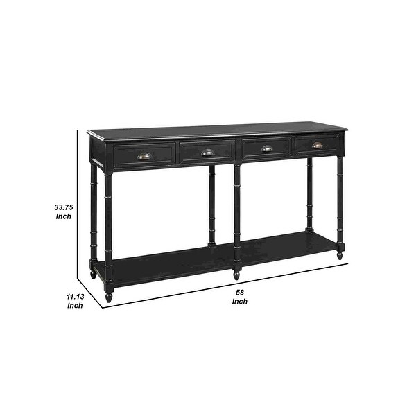 Wooden Console Sofa Table with 4 Spacious Drawers, Black