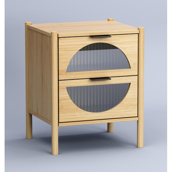 2 Drawer End Table,Bamboo Mid Century Modern Nightstand,Bedside Table Accent End Table Side Table for Living Room