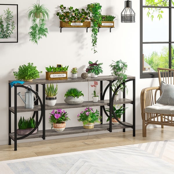 3 Tier Narrow Console Table with Storage Shelves, Industrial Entryway Table Behind Sofa Couch for Living Room
