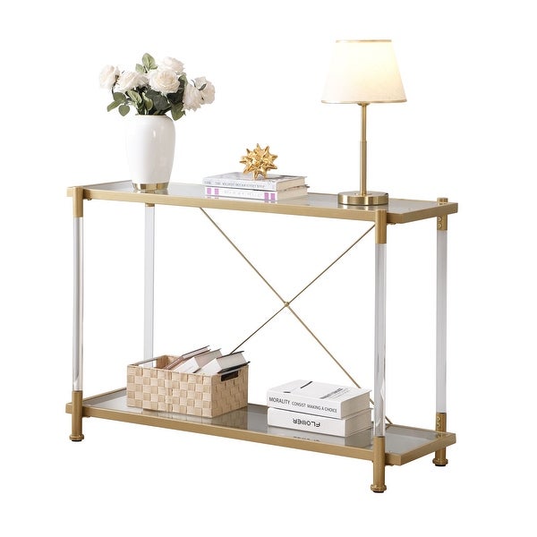 Modern Acrylic Glass Console Table with Storage Shelf Plant Side Table for Hallway, Foyer, Living Room