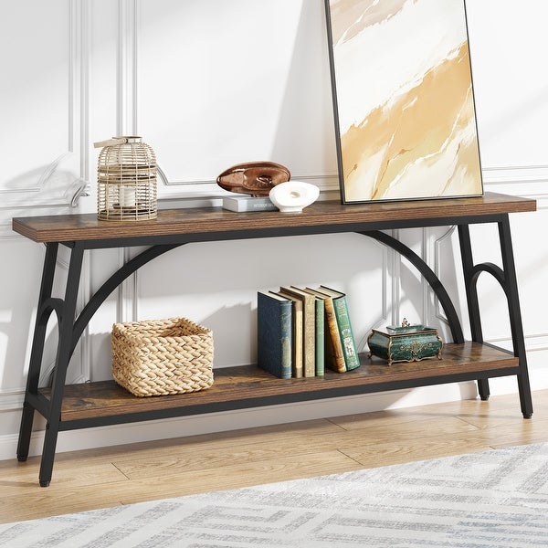 70.8” Extra Long Console Table, Narrow Sofa Tables Entryway Table for with 2 Tier Storage Shelves