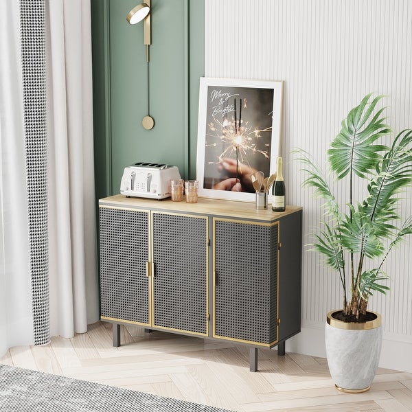 3 Doors Modern Sideboard, Freestanding Sideboard Storage Cabinet Entryway Floor Cabinet for Living Room Office Bedroom