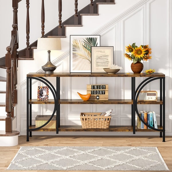 3 Tier Narrow Console Table with Storage Shelves, Industrial Entryway Table Behind Sofa Couch for Living Room