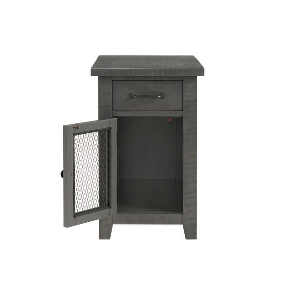 Rustic Chairside Table with hidden Charging Station, Solid Wood