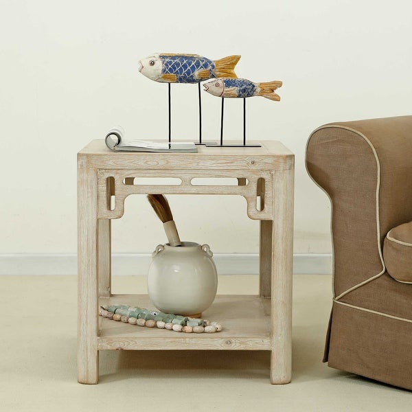 Artissance Peking Ming Arch Side Table Weathered White Wash, 24 Inch Tall