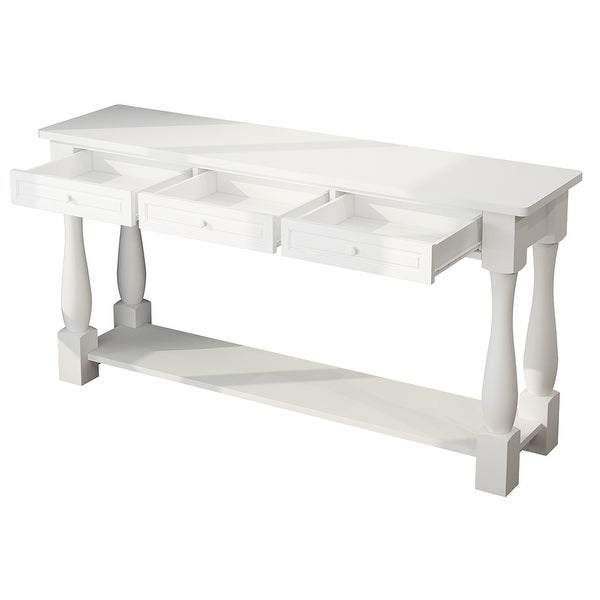 Sofa Table with Storage Drawers and Bottom Shelf, Wood Console Table