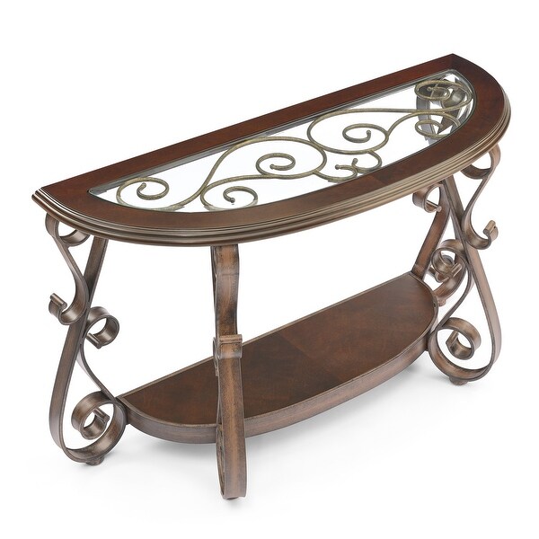 Console Table with Glass Table Top and Powder Coat Finish Metal Legs for Living Room Bedroom ,Dark Brown