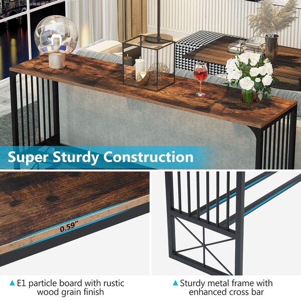 70.9 inch Extra Long Sofa Table, Rustic Industrial Entryway Console Table