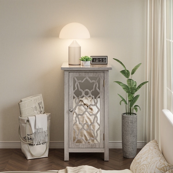 COZAYH Modern Farmhouse Cabinet with 2 Shelves, Retro Tall Nightstand End Table for Bedroom, Living Room, Light Gray