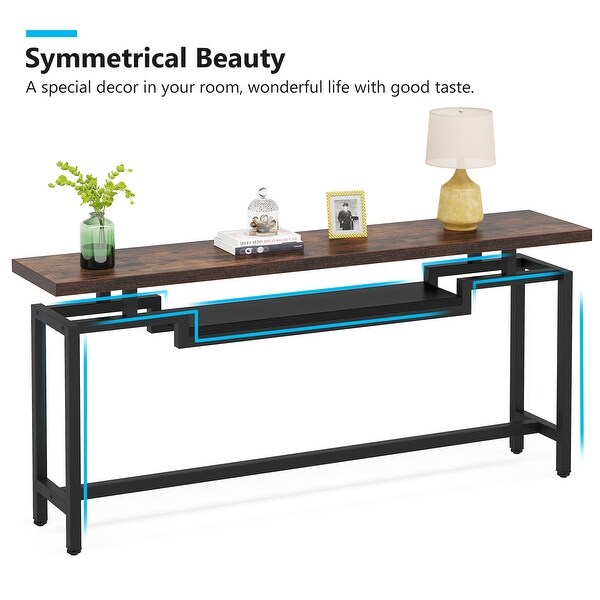 Brown/ Black 70.86 Inches Industrial Extra Long Console Entryway Table, White/ Gold Modern 2-Tier TV Stand