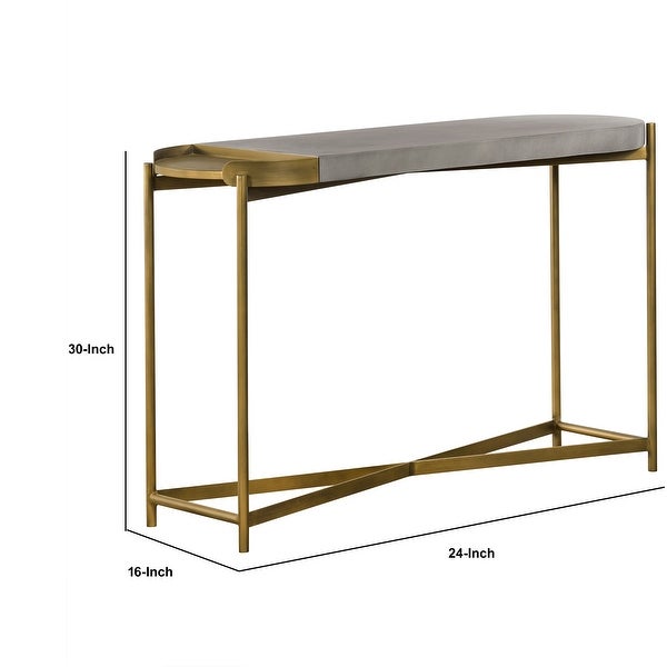 Concrete Console Table with X shape Base, Gray and Gold