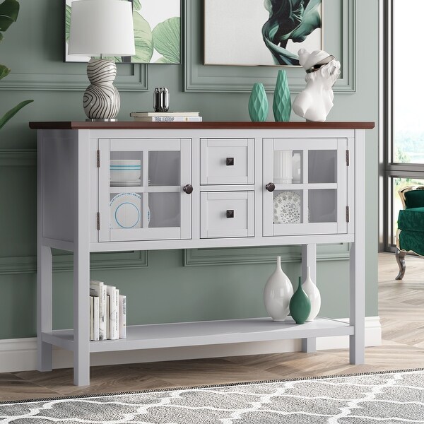 Global Pronex 45'' Modern Console Table Sofa Table for Living Room with 2 Drawers, 2 Cabinets and 1 Shelf