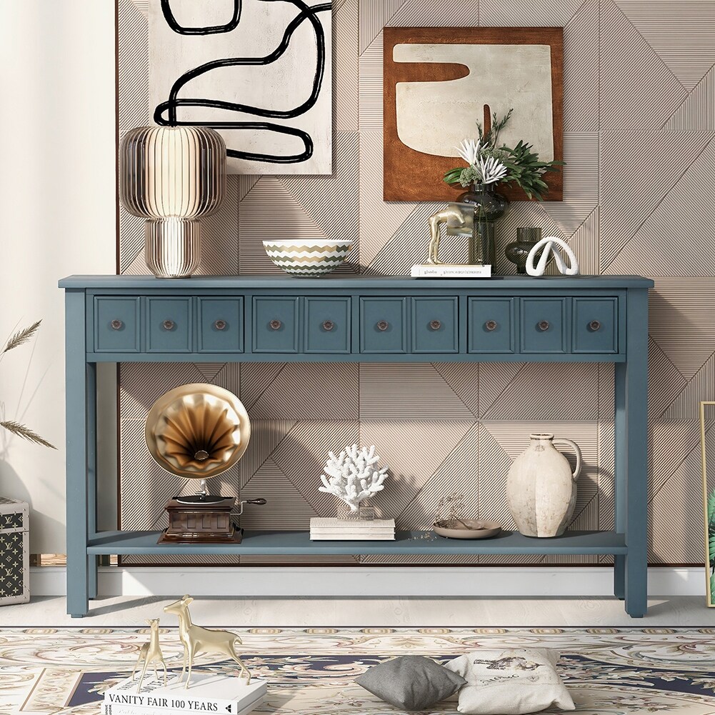 Entryway Console Table, Sofa Table with Two Drawers and Bottom Shelf