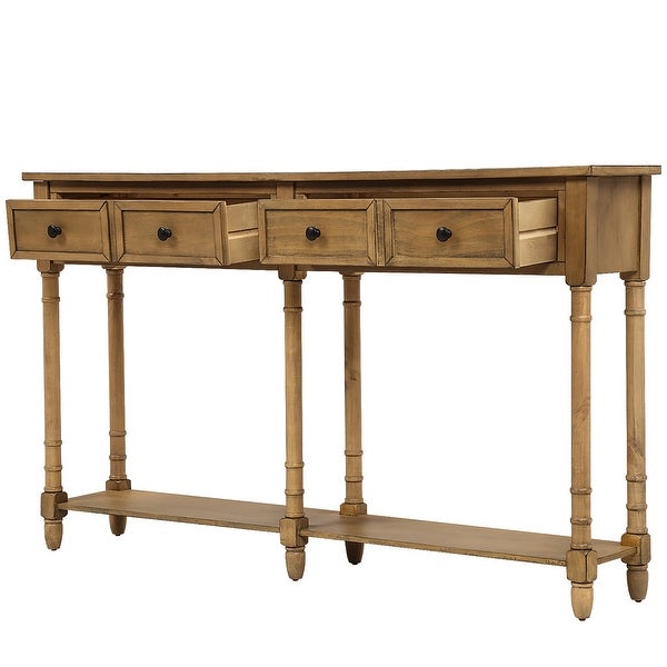 Solid Wood Sofa Table Console Table with 2 Drawers and Open Bottom Shelf, Classic Rustic Entryway Table Side Table for Living Room