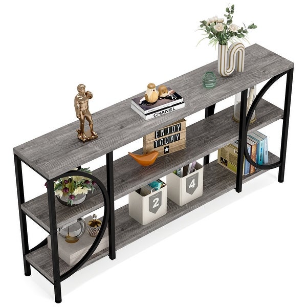 3 Tier Narrow Console Table with Storage Shelves, Industrial Entryway Table Behind Sofa Couch for Living Room