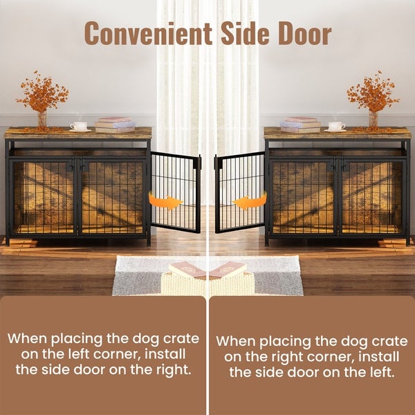 Furniture Style Dog Crate End Table, Pet Kennels Three Doors Dog House Indoor Use for Small Dogs