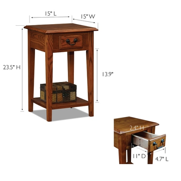 Leick Home 9041-MED One Drawer Square Side Table with Shelf, Medium Oak