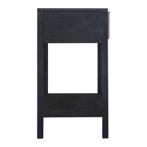 Tia 22 Inch Accent Side Table, Pine Wood, Woven Rattan, 1 Drawer - 22 H x 12 W x 22 L Inches