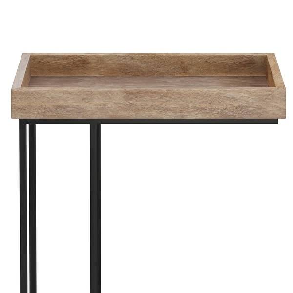 WYNDENHALL Matty SOLID MANGO WOOD and Metal 18 inch Wide Rectangle Industrial C Side Table in Natural, Fully Assembled