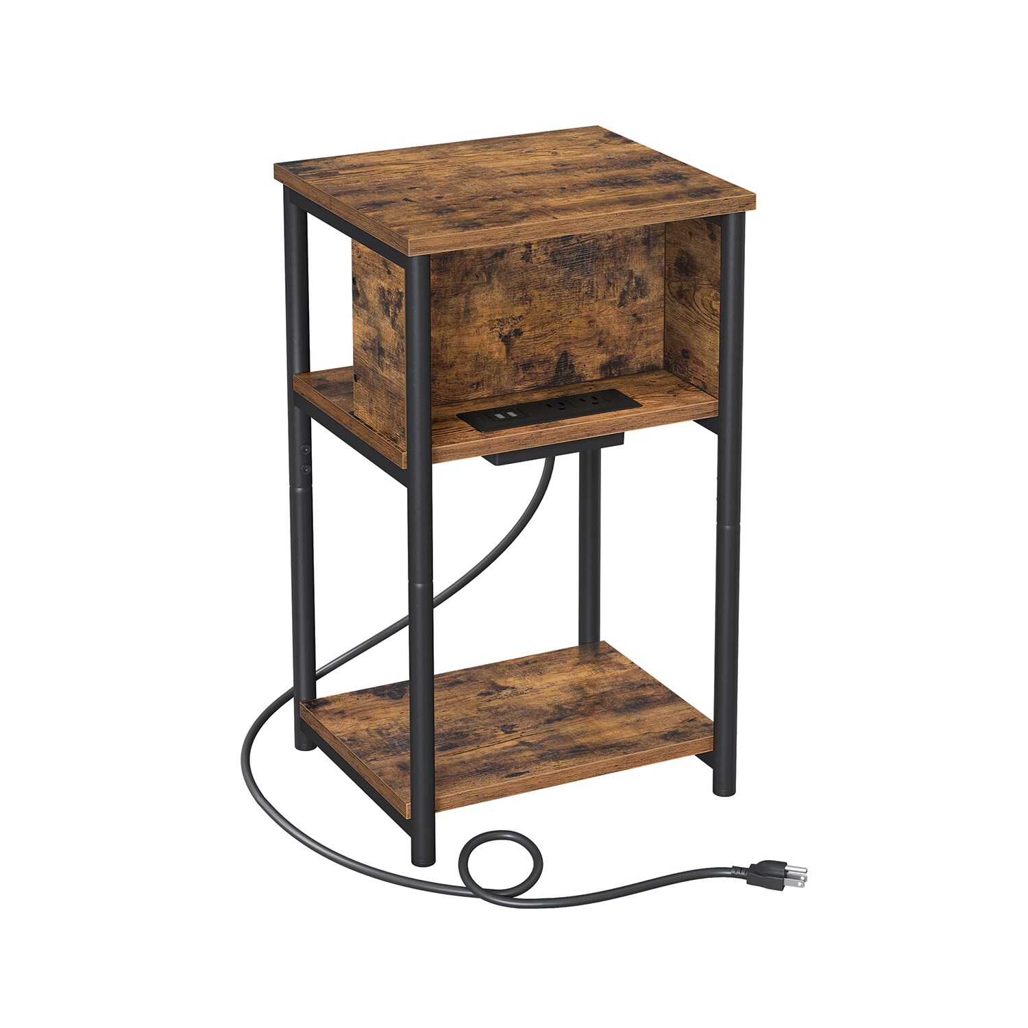 Side Table with Charging Station, 3-Tier End Table with USB Ports and Outlets, Nightstand for Living Room, Bedroom