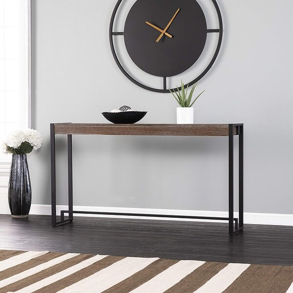 SEI Furniture Modern Metal Macen Narrow Console Sofa Table, Burnt Oak/Black - 30.5