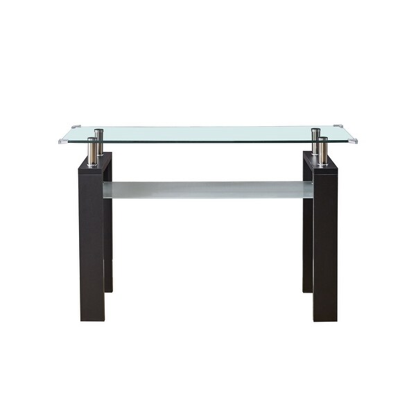 Black MDF Console Table, Tempered Glass Top, Modern Foyer Area Table