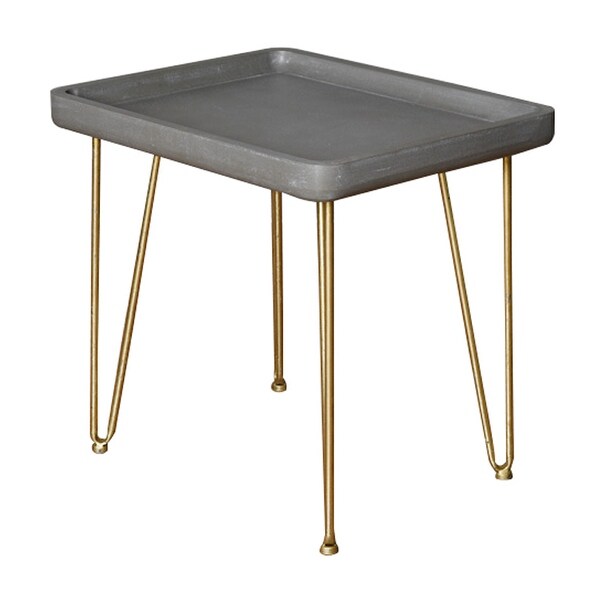 Rectangular Wooden Side Table with Hairpin Legs, Gray and Gold