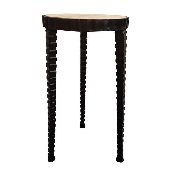 22 Inch Round Wooden Side Table with Tapered Tripod Base, Brown and Black - 21