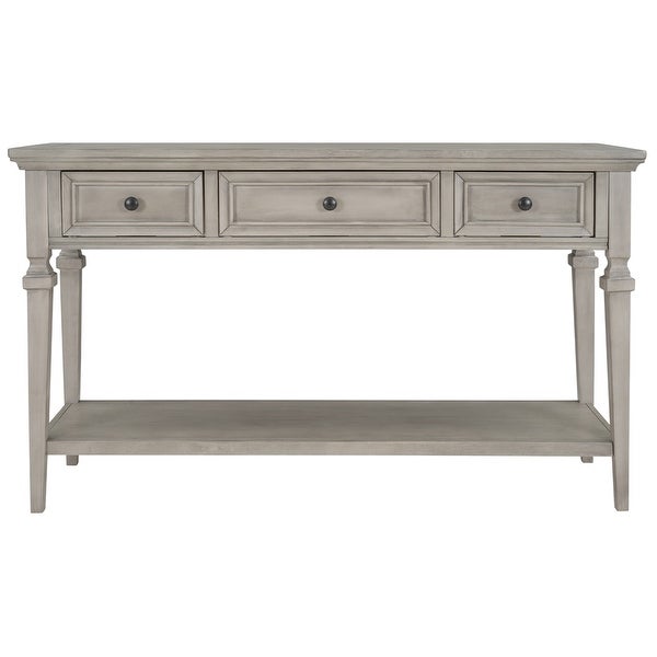 Classic Retro Style Console Table with Three Top Drawers and Open Style Bottom Shelf, Easy Assembly