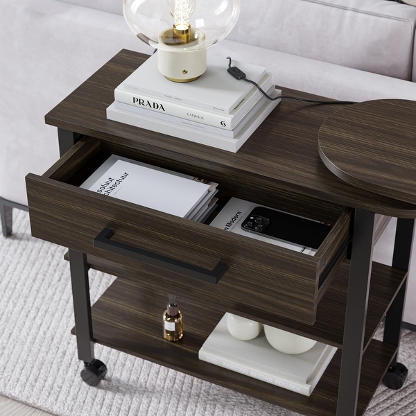 BELLEZE Margo Rotating Desk w/ Charge Station, Shelves, Drawer
