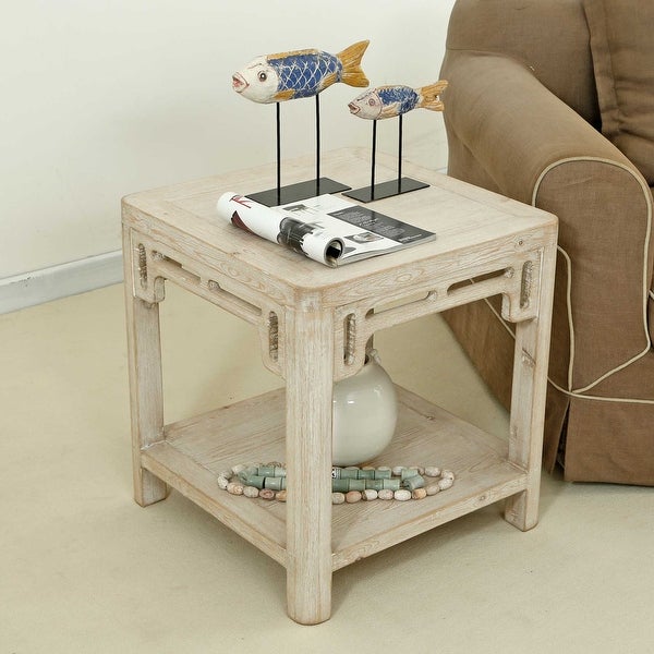 Artissance Peking Ming Arch Side Table Weathered White Wash, 24 Inch Tall