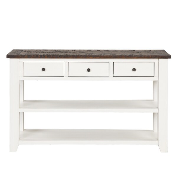 48'' Solid Pine Wood Top Console Table, Modern Entryway Sofa Side Table with 3 Storage Drawers and 2 Shelves