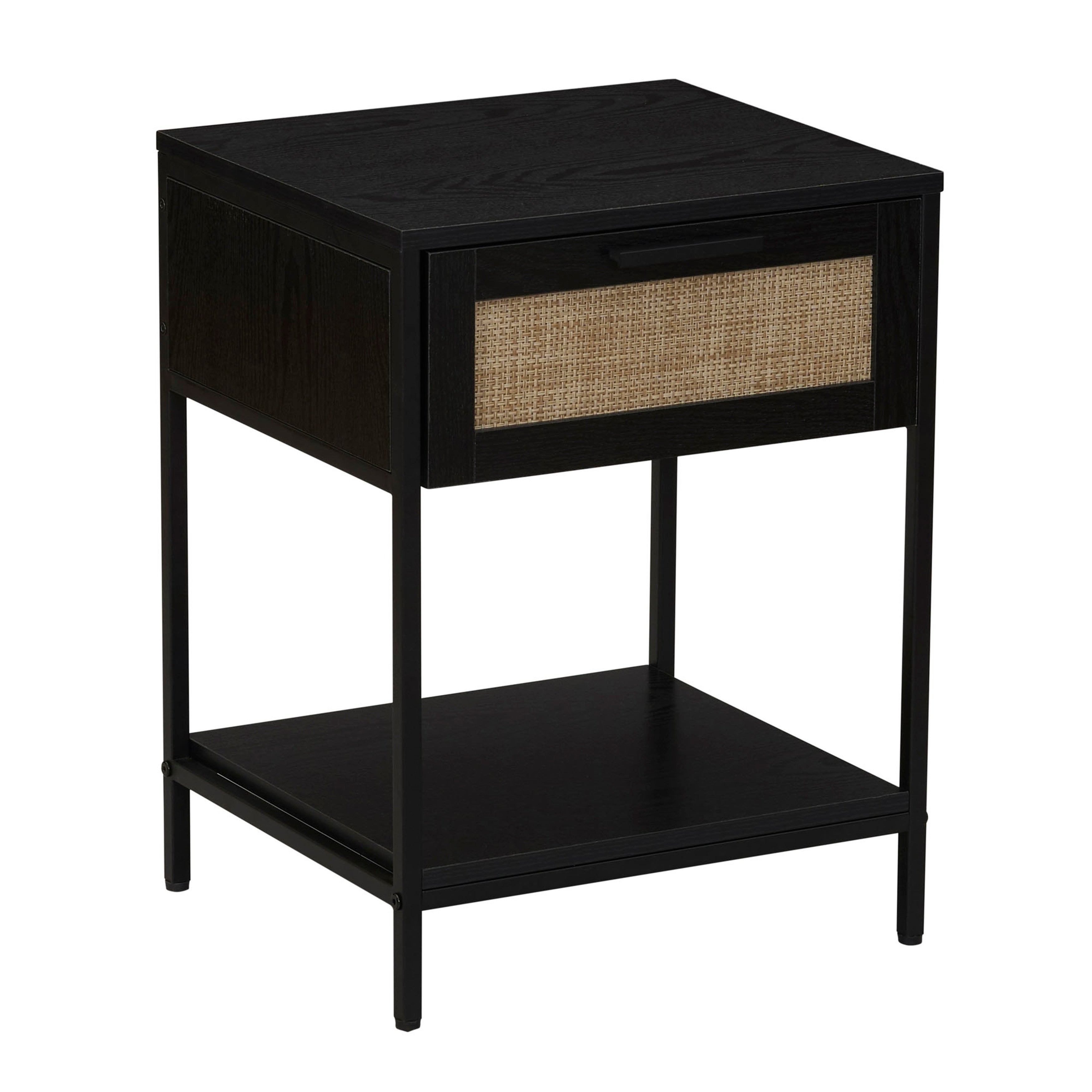 Woven Rattan End Table, Oak