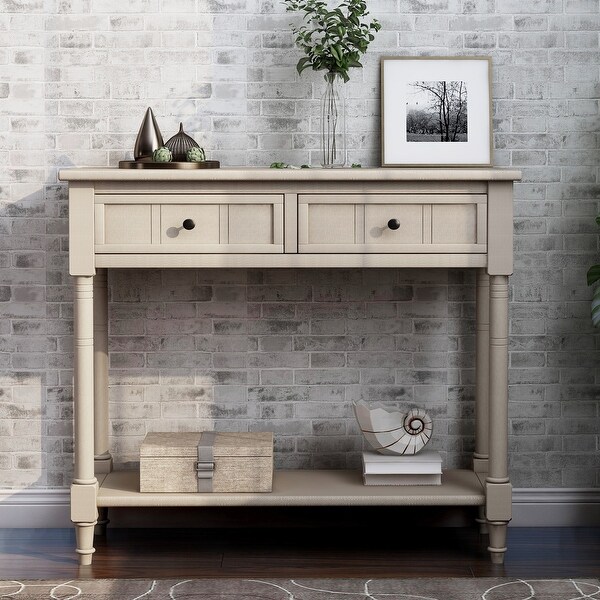 Vintage Solid Wood Console Table with 2 Drawers and 1 Bottom Storage Shelf for Entryway, Hallway, Living Room