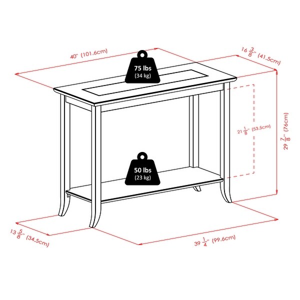Genoa Rectangular Console Table, Espresso - 40 x 16.34 x 29.92 inches