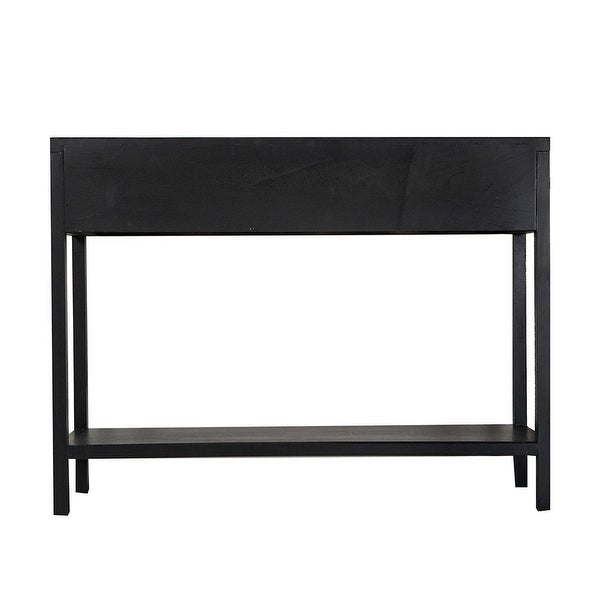 Dana 39 Inch Sofa Console Table, 2 Rattan Drawers, Black Finish, Brown
