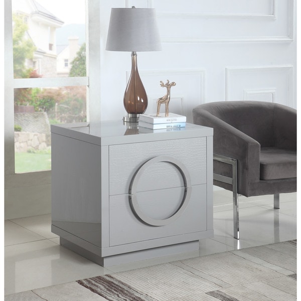 Chic Home Norcia Nightstand Side Table Crocodile Lacquer Finish with 2 Self Closing Drawers, Modern Contemporary