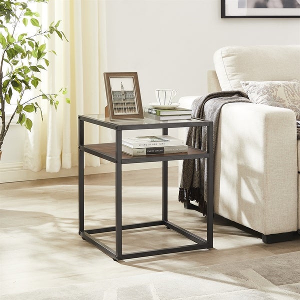 Tempered Glass Top Side Table, 2-Tier End Table