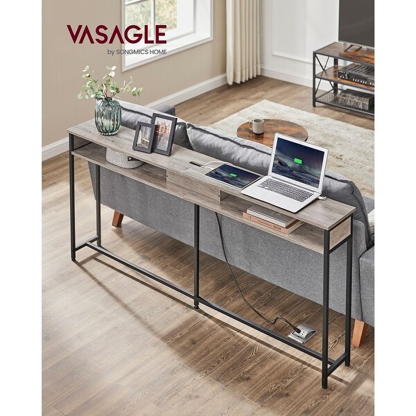 Narrow Console Table - 70.9 Inch Sofa Table with 2 Outlet and 2 USB Ports, Long Entryway Table, Home Office or Living Room