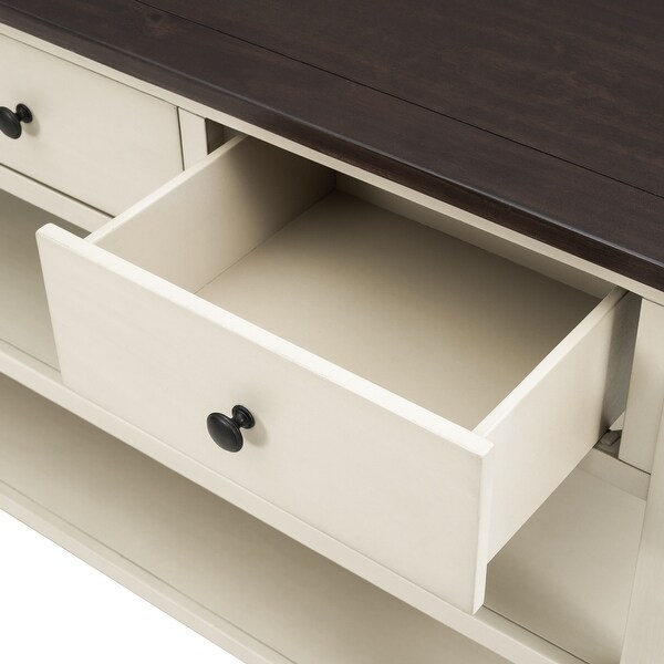 Retro Design Console Table with Two Open Shelves, Pine Solid Wood Frame and Legs
