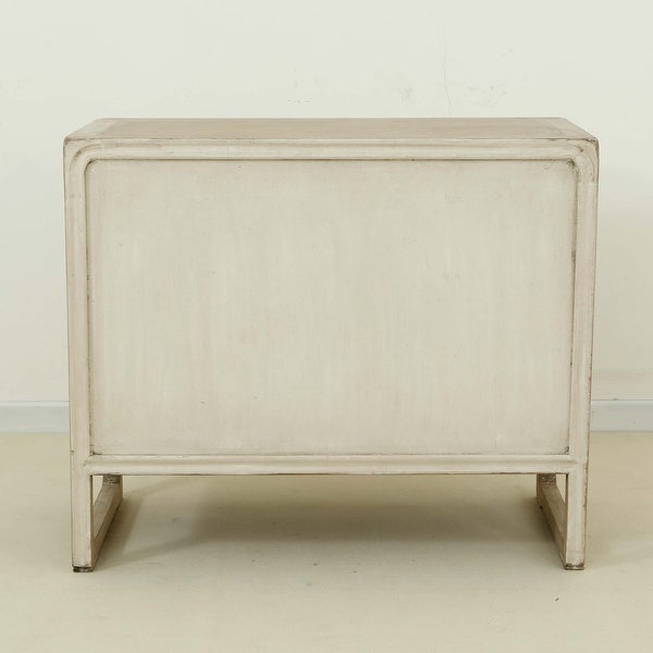 Artissance Reclaimed Wood Peking Side Table With 4 Drawers and Antique Off White Finish, 35 Inch Tall