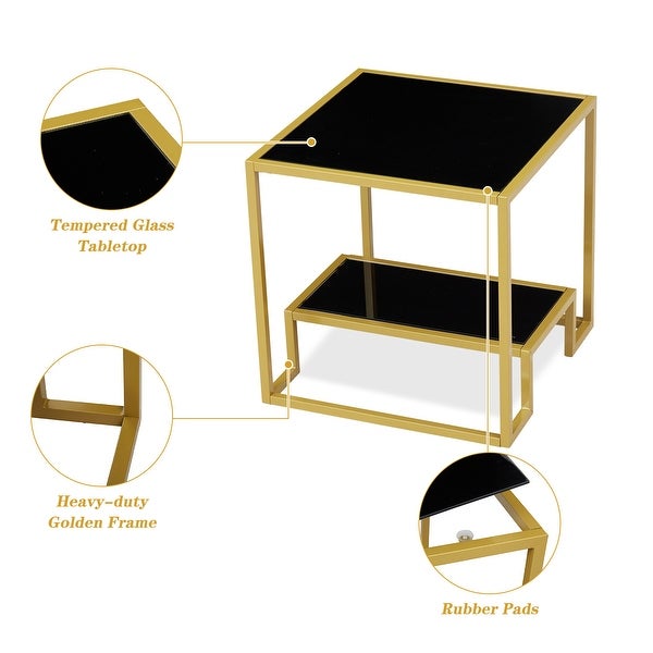Kinbor Modern Glass End Table, Square Side Table w/ Open Storage Shelf, Tempered Glass Top, Small End Tables for Living Room