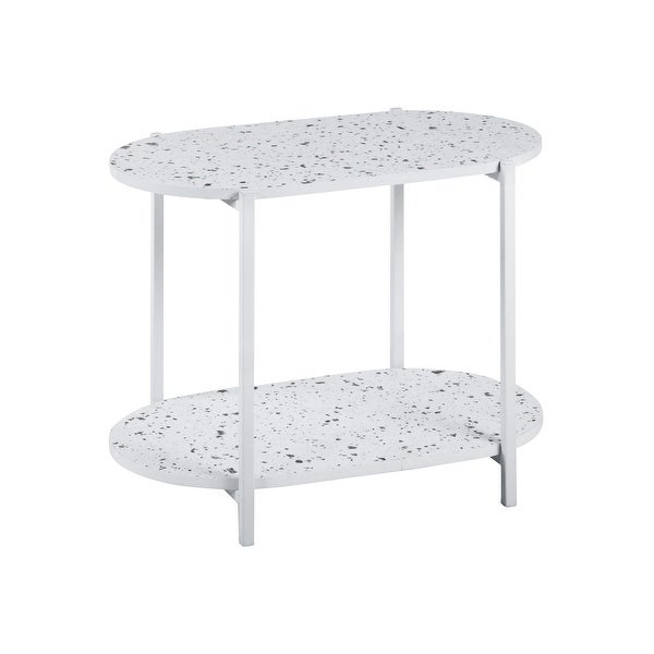 2-Tiers Oval End Table, Modern Marble Small Side Table