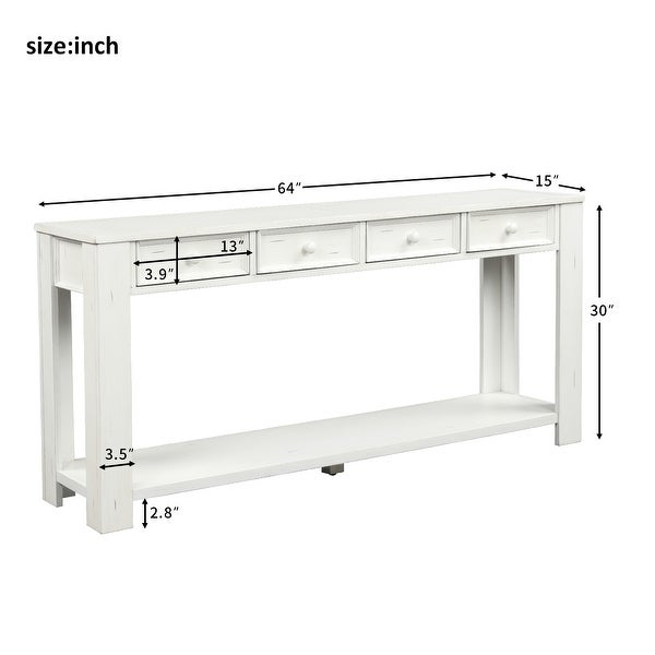 Chic Console Table Side Table with 4 Drawers and Bottom Open Shelf, Solid Wood Sofa Table Entryway Table for Entryway Living Room