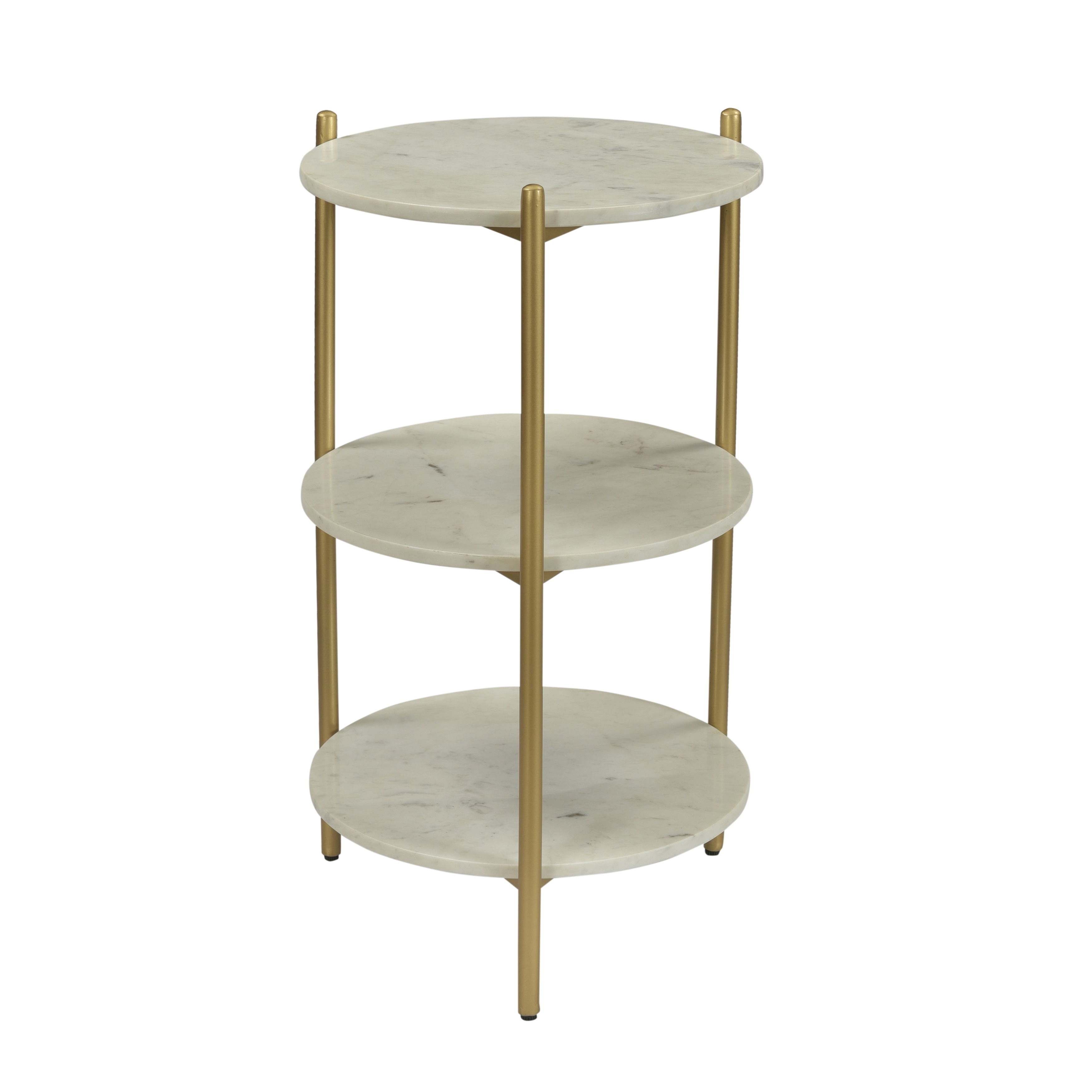 Somette 3-Tier Accent Table, White Marble and Gold Powder Coat - 16