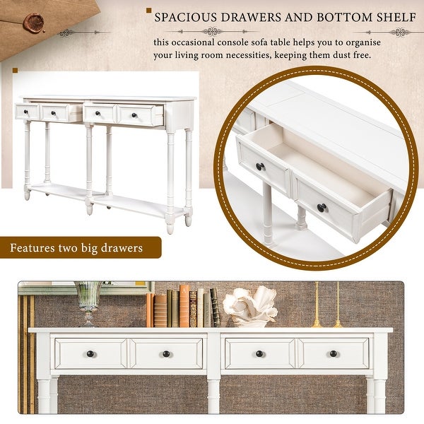 Classic Accent Console Table with 2 Storage Drawers, Bottom Shelf, Elegant Tapered Legs and Round Knobs Deco, Ivory