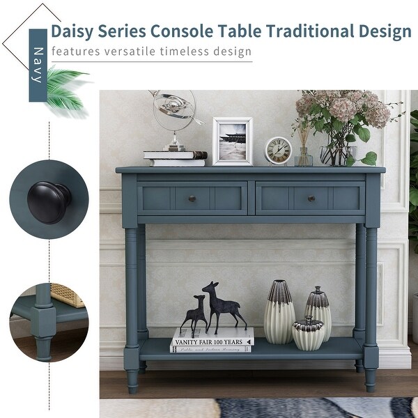 Traditional Console Table with Two Drawers, Sofa Table with Bottom Shelf