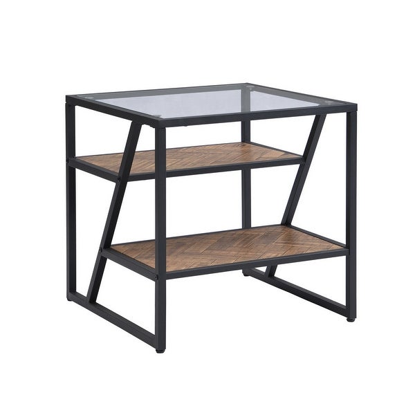 Side Table, End Table with Storage Shelf, Tempered Glass Coffee Table with Metal Frame